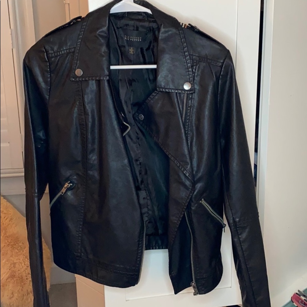 black printed leather jacket